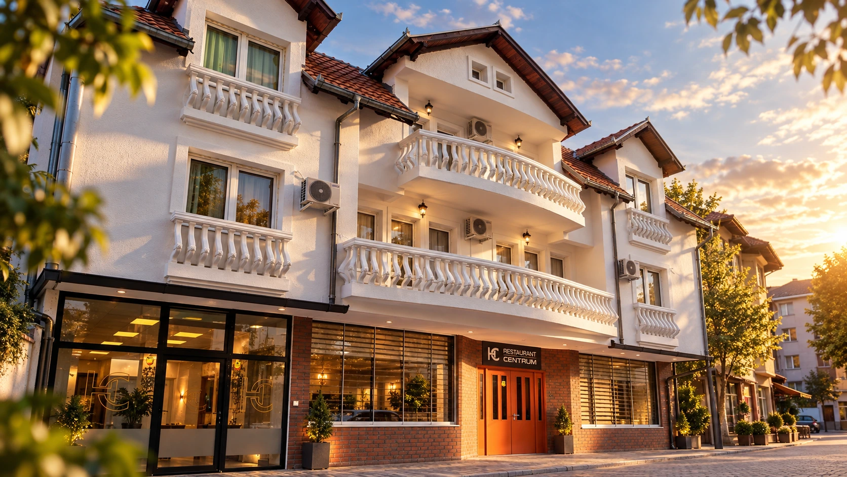 Hotel Centrum’s entrance and balconies